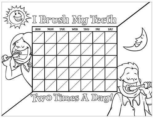 Black and White Brushing Chart for Children